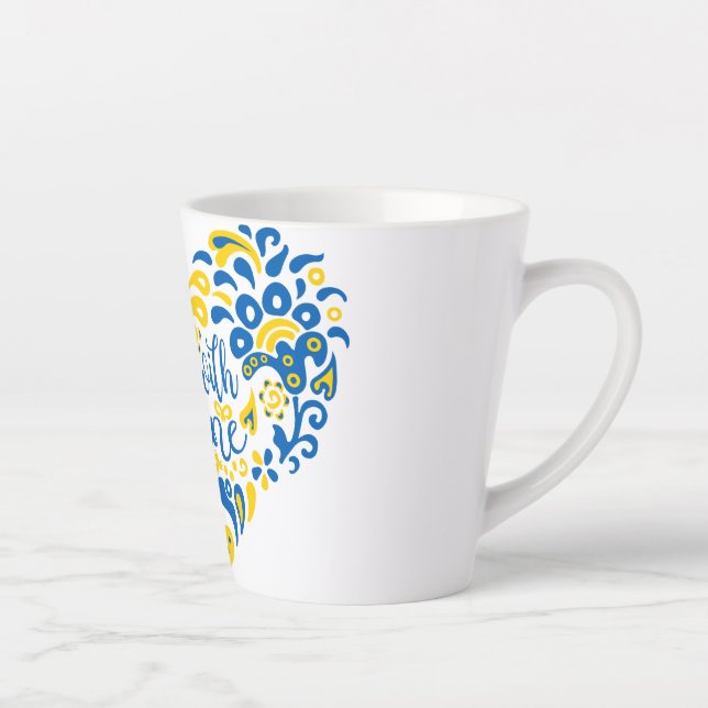 Stand with Ukraine lettering and heart Latte Mug (Right)