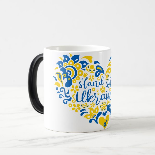 Stand with Ukraine lettering and heart Magic Mug (Front Left)