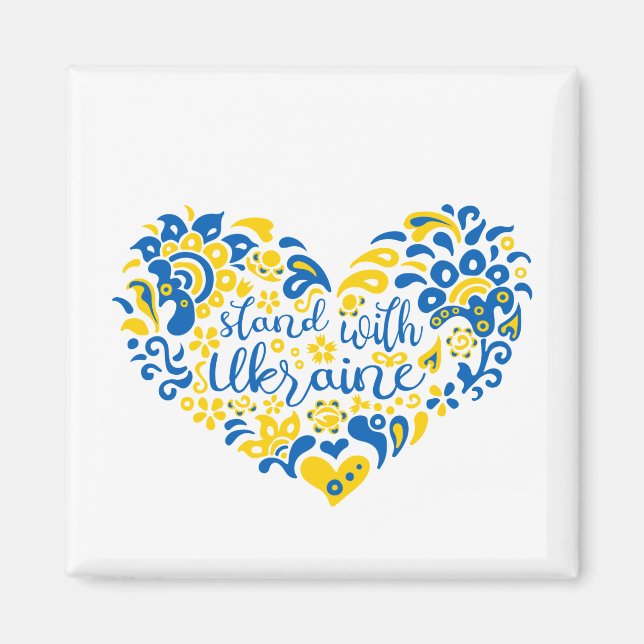 Stand with Ukraine lettering and heart Magnet (Front)