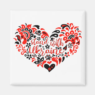 Stand with Ukraine lettering and heart Magnet