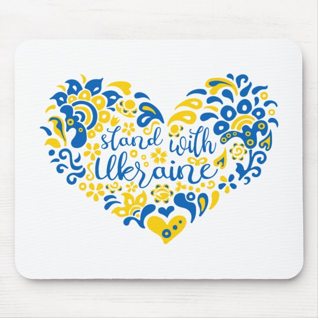 Stand with Ukraine lettering and heart Mouse Mat (Front)