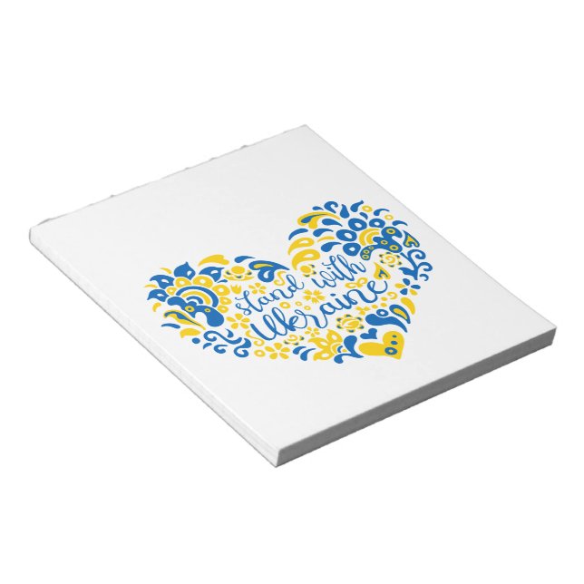 Stand with Ukraine lettering and heart Notepad (Angled)