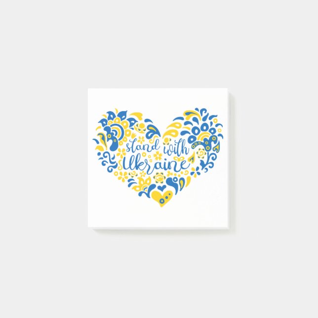 Stand with Ukraine lettering and heart Post-it Notes (Front)