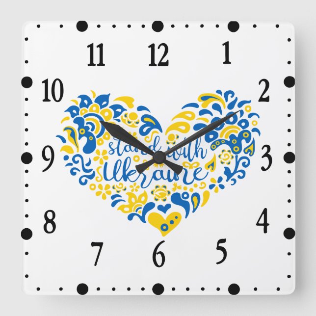 Stand with Ukraine lettering and heart Square Wall Clock (Front)
