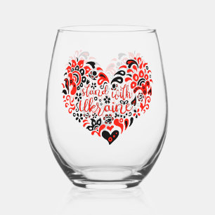 Stand with Ukraine lettering and heart Stemless Wine Glass