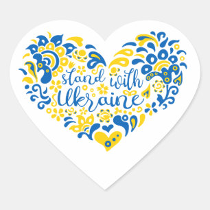 Stand with Ukraine lettering and heart Sticker