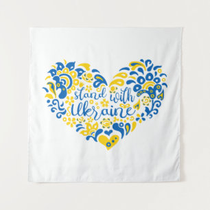 Stand with Ukraine lettering and heart Tapestry