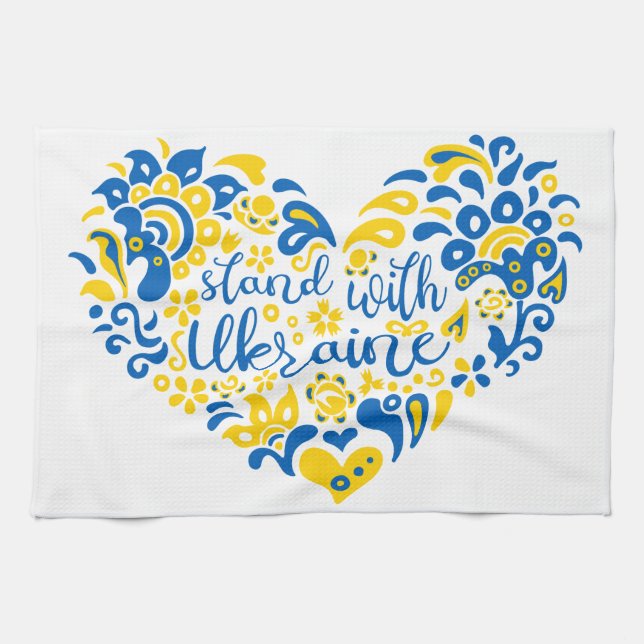 Stand with Ukraine lettering and heart Tea Towel (Horizontal)