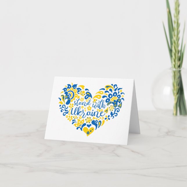 Stand with Ukraine lettering and heart Thank You Card (Front)