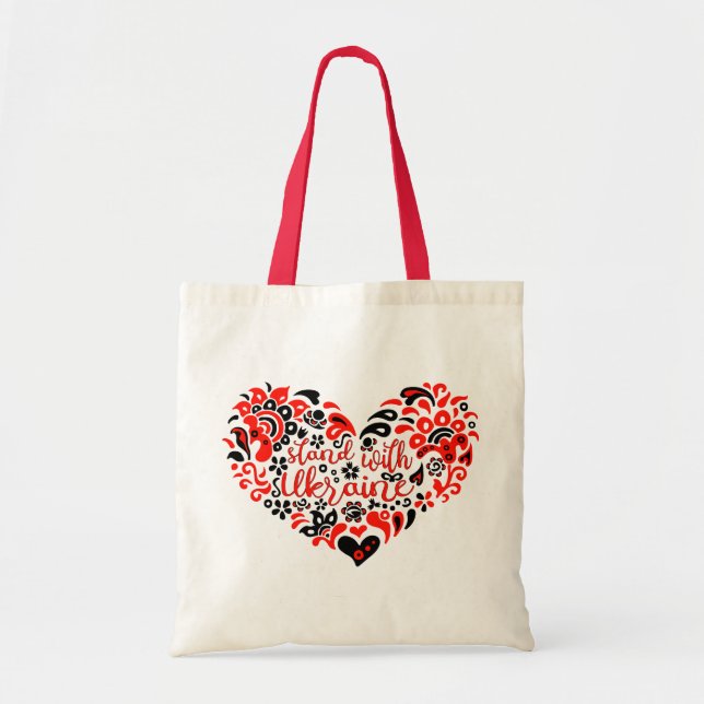Stand with Ukraine lettering and heart Tote Bag (Front)