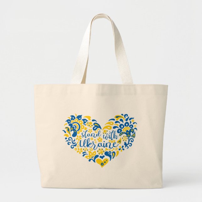 Stand with Ukraine lettering and heart  Tote Bag (Front)