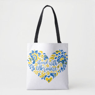 Stand with Ukraine lettering and heart Tote Bag