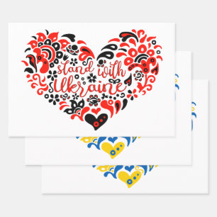 Stand with Ukraine lettering and heart Wrapping Paper Sheet