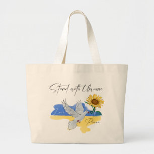 Stand with Ukraine Peace Love Sunflowers Dove Large Tote Bag