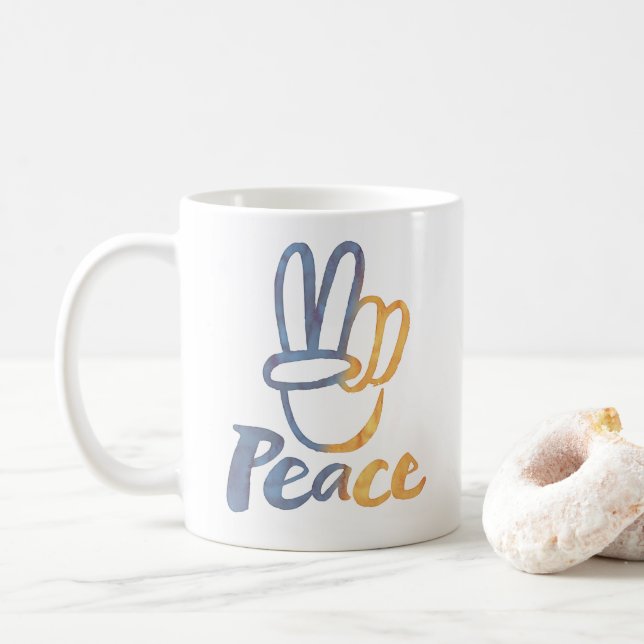 Stand With Ukraine - PEACE Symbol V-Sign Freedom   Coffee Mug (With Donut)