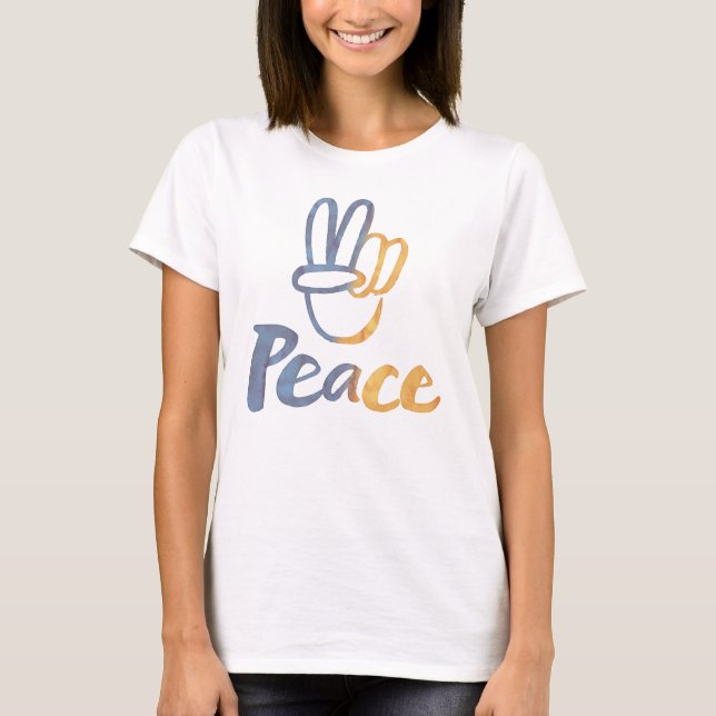 Stand With Ukraine - PEACE Symbol v-Sign Freedom T T-Shirt (Front)