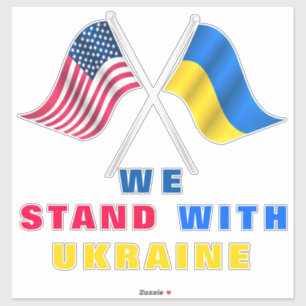 Stand With Ukraine Sticker USA and Ukraine Flags