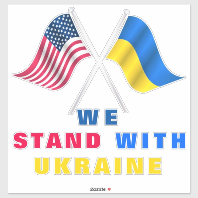 Stand With Ukraine Sticker USA and Ukraine Flags (Sheet)