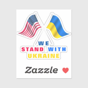 Stand With Ukraine Sticker USA and Ukrainian Flags