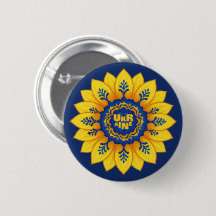 Stand with Ukraine Sunflower blue yellow flag 6 Cm Round Badge
