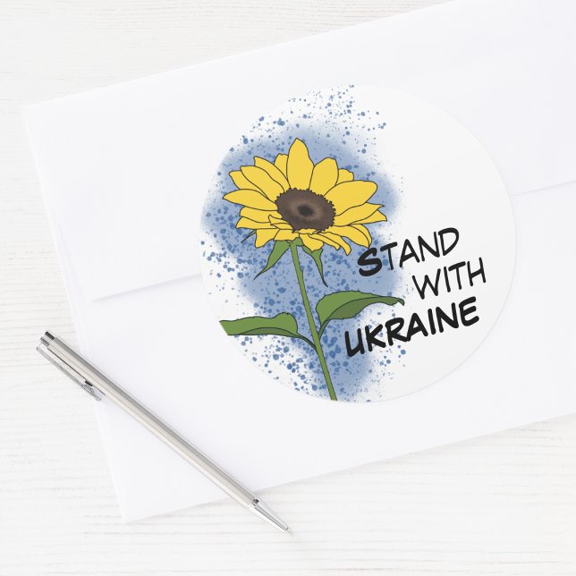 Stand with Ukraine Sunflower Classic Round Sticker (Creator Uploaded)