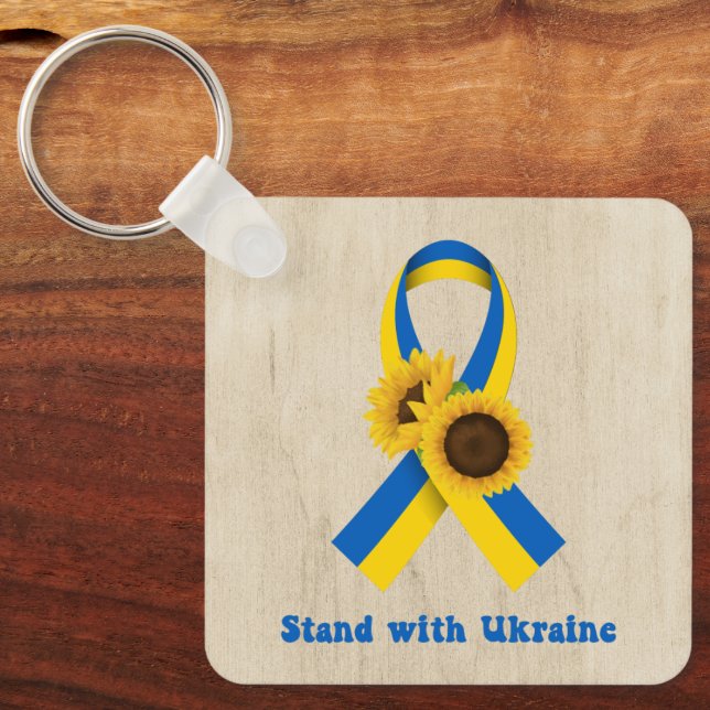 Stand With Ukraine Support Ribbon  Key Ring (Front)