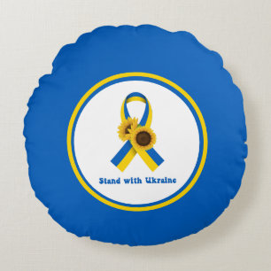 Stand With Ukraine Support Ribbon   Round Cushion