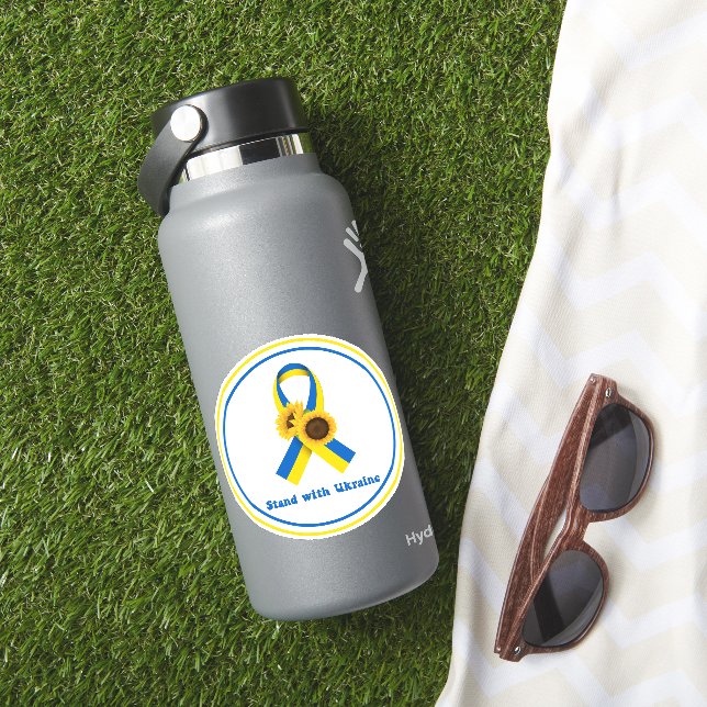 Stand With Ukraine Support Ribbon Vinyl Decal (HydroFlask Insitu)