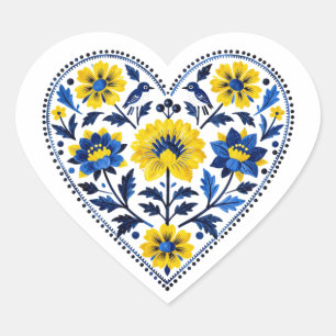 Stand with Ukraine traditional petrykivka painting Heart Sticker