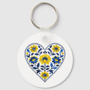 Stand with Ukraine traditional petrykivka painting Key Ring