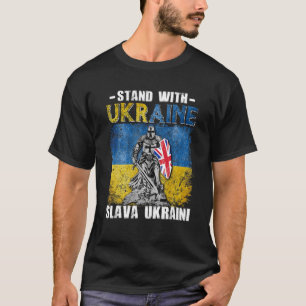 Stand With Ukraine UK Knight Ukrainian Flag Slava T-Shirt