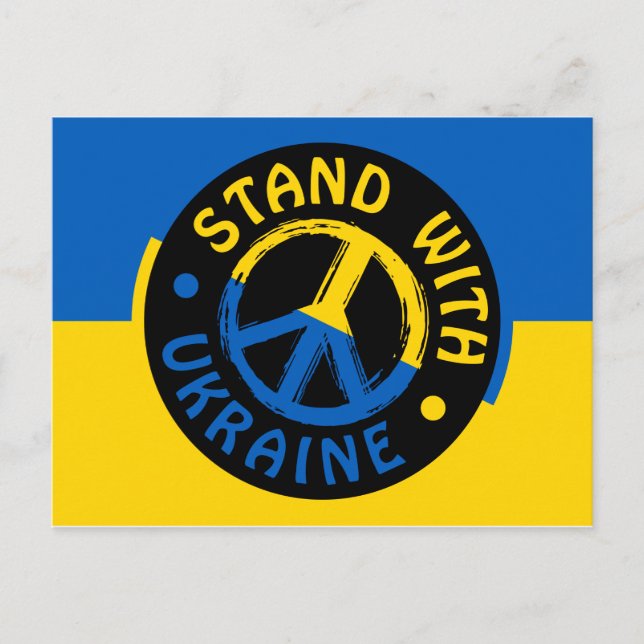Stand With Ukraine, Ukraine Peace Symbol Postcard (Front)