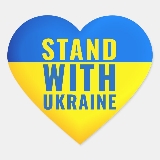 Stand with Ukraine. UKRAINE support. Heart Sticker (Front)
