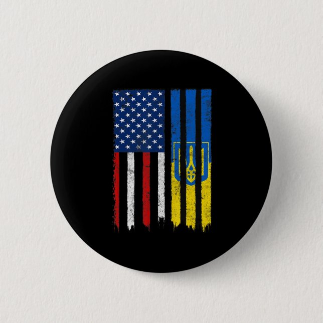 Stand With Ukraine Ukrainian American Flag Pride U 6 Cm Round Badge (Front)