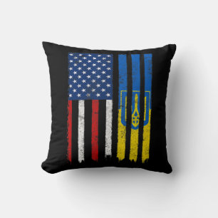 Stand With Ukraine Ukrainian American Flag Pride U Cushion