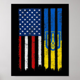 Stand With Ukraine Ukrainian American Flag Pride U Poster