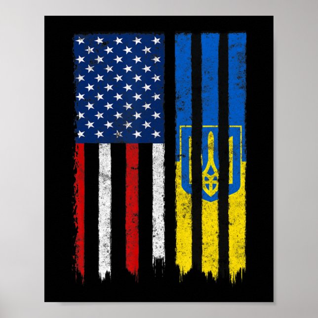 Stand With Ukraine Ukrainian American Flag Pride U Poster (Front)