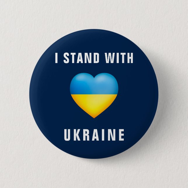 Stand With Ukraine Ukrainian Flag Heart 6 Cm Round Badge (Front)
