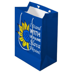 Stand With Ukraine, Ukrainian Flag Sunflower Medium Gift Bag