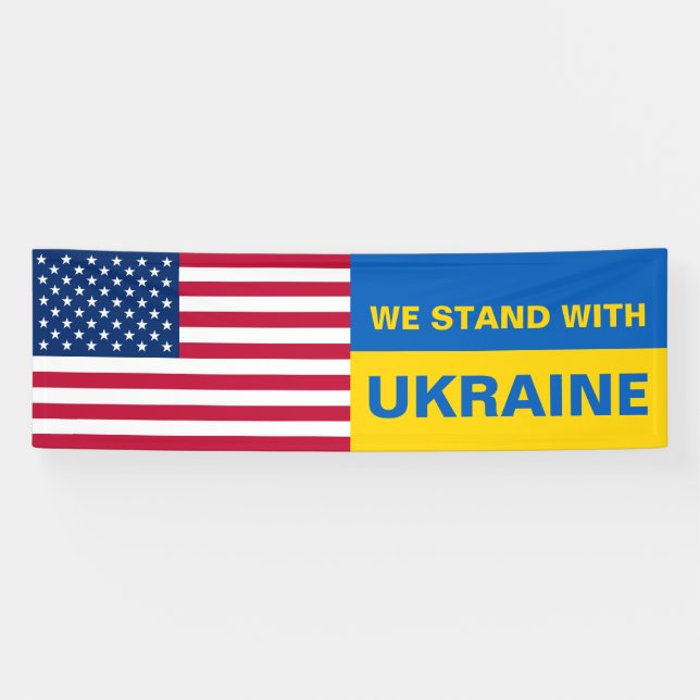 Stand With Ukraine USA American Flag Solidarity  Banner (Horizontal)