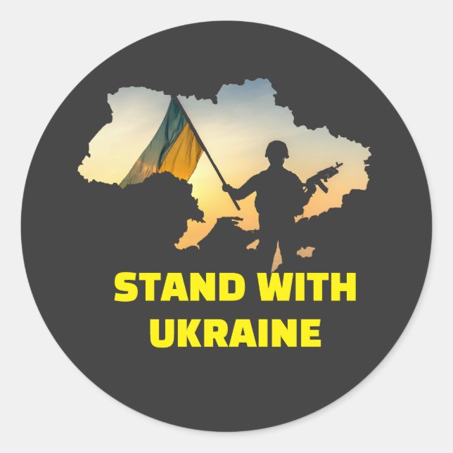 Stand with Ukraine with map Classic Round Sticker (Front)