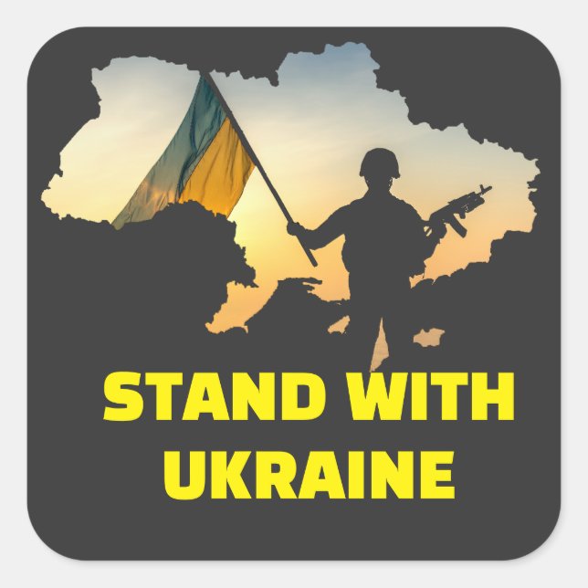 Stand with Ukraine with map   Square Sticker (Front)