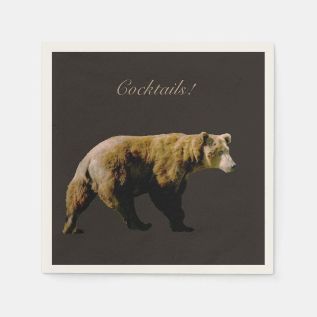 Standard Cocktail napkin w/ grizzly bear (Front)