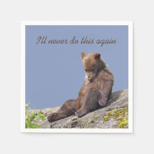 Standard Cocktail napkin w/ grizzly bear cub