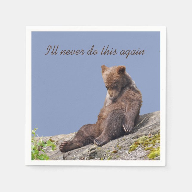 Standard Cocktail napkin w/ grizzly bear cub (Front)