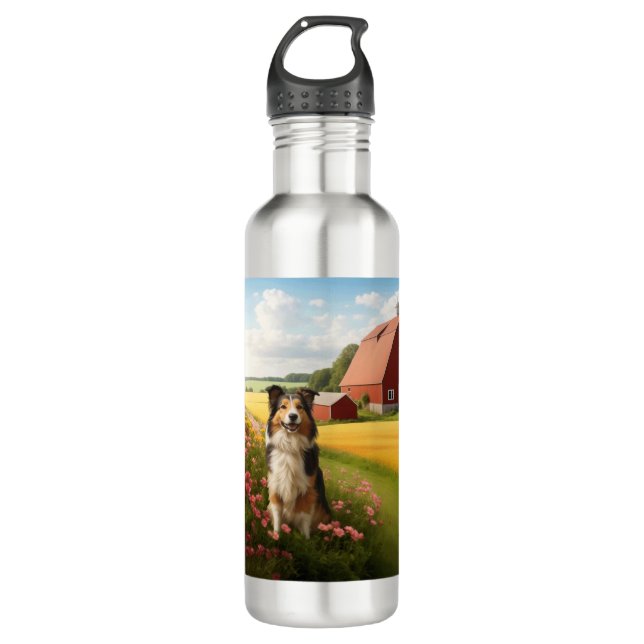 Standard Collie on Farm 710 Ml Water Bottle (Front)