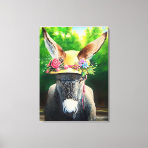 Standard Donkey/Burro in Rose/daisy flower hat Canvas Print