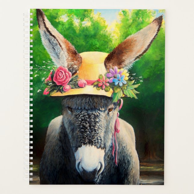 Standard Donkey/Burro in Rose/daisy flower hat Planner (Front)