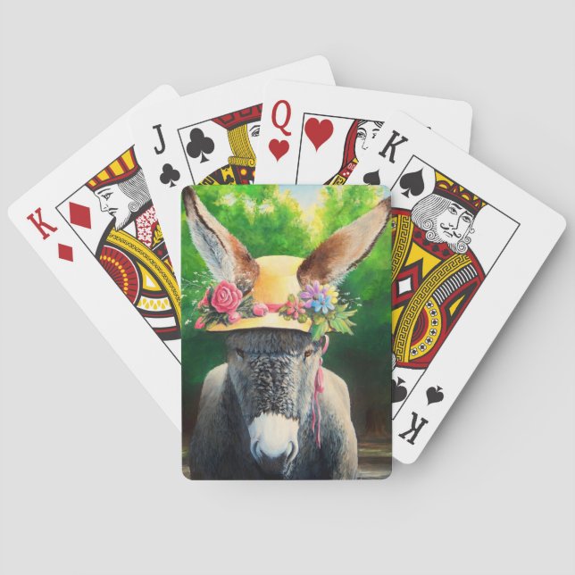 Standard Donkey/Burro in Rose/daisy flower hat Playing Cards (Back)