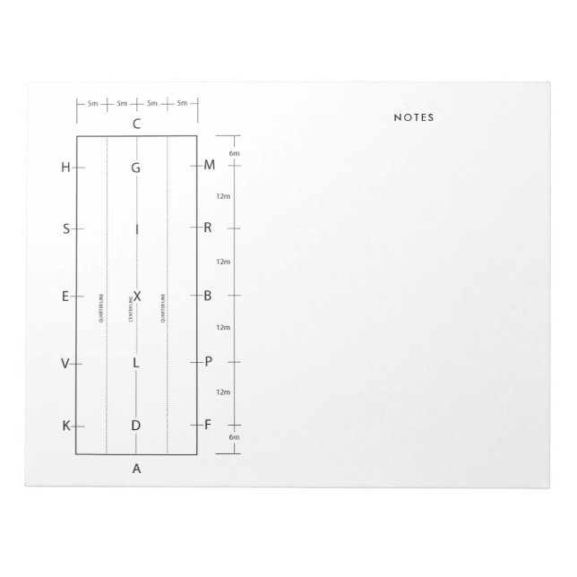 Standard Dressage Arena Template Horse Competition Notepad (Front)